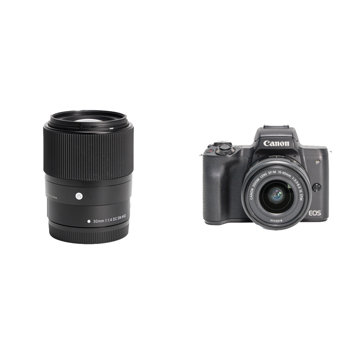 レンタル - Canon 小型軽量カメラ＆明るい単焦点セット[ブラック] EOS Kiss M + 15-45mmズーム + 30mm F1.4 |  カメラと交換レンズのレンタルならGOOPASS（グーパス）【公式】