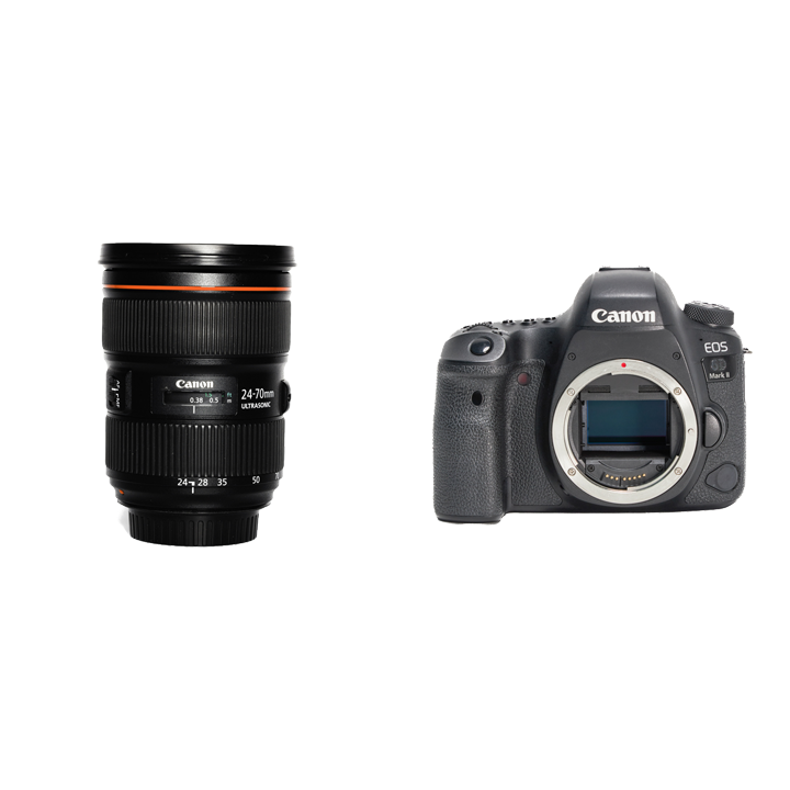 レンタル Canon 軽快フルサイズ一眼レフ＆純正大口径標準ズームセット EOS 6D Mark II EF24-70mm F2.8L II  USM カメラと交換レンズのレンタルならGOOPASS（グーパス）【公式】
