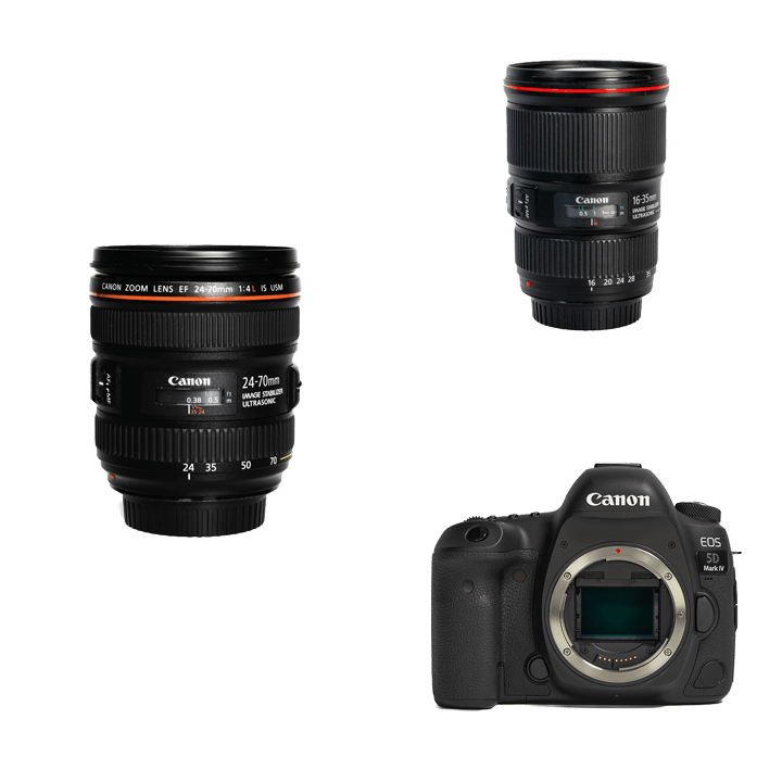 レンタル - Canon 万能フルサイズ一眼レフ & F4通しダブルズームセット(広角+標準) EOS 5D Mark IV + EF16-35mm  F4L IS USM + EF24-70mm F4L IS USM | カメラと交換レンズのレンタルならGOOPASS（グーパス）【公式】