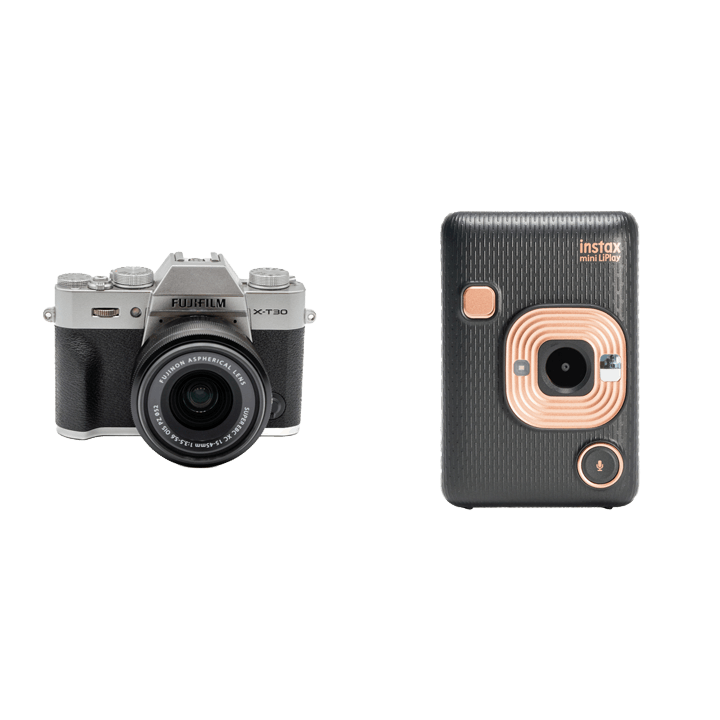FUJIFILM チェキで思い出を楽しく残すカメラセット X-T30 15-45mmレンズキット [シルバー] + instax mini  LiPlay チェキ [エレガントブラック]