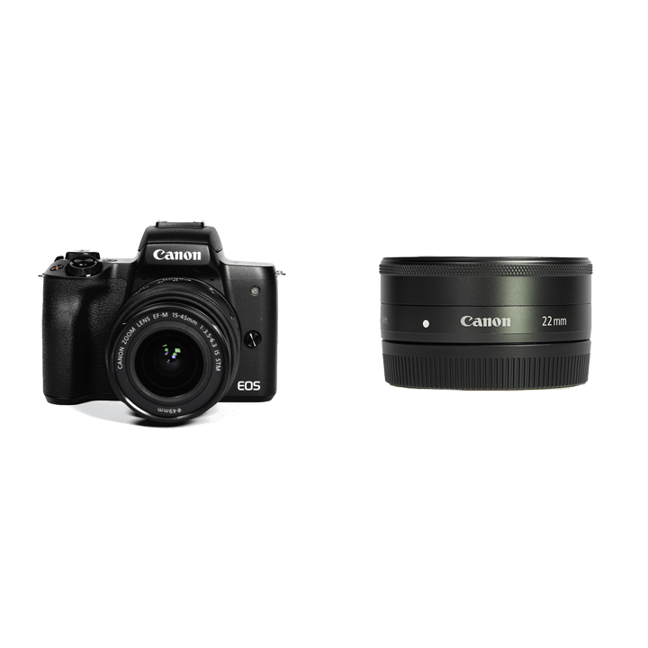 レンタル Canon EOS Kiss M2 軽量＆ボケが楽しめるダブルレンズセット Kiss M2[ブラック] EF-M15-45 EF-M22mm  F2 STM カメラと交換レンズのレンタルならGOOPASS（グーパス）【公式】