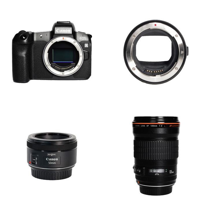 レンタル - Canon EOS R とろけるボケ感をつくるポートレートセット EOS R + EF50mm F1.8 + EF135mm F2 +  マウントアダプター EF-EOSR | カメラと交換レンズのレンタルならGOOPASS（グーパス）【公式】