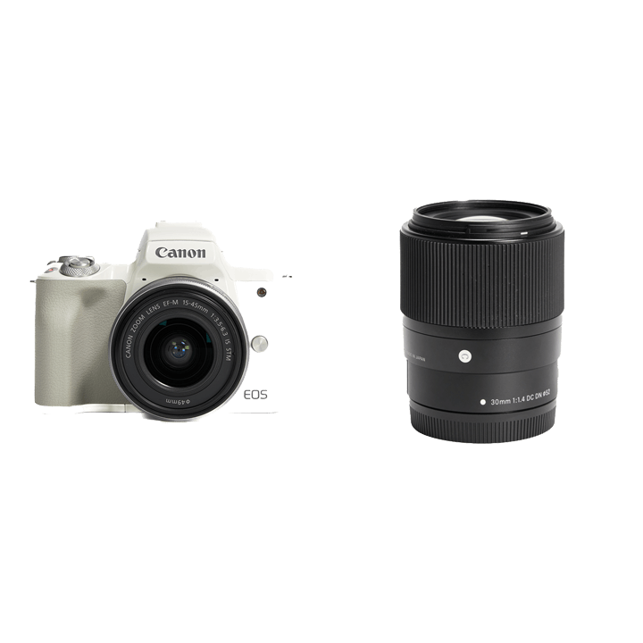 レンタル - Canon 小型軽量カメラ＆明るい単焦点セット[ホワイト] EOS