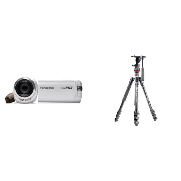 簡単ビデオカメラ＆三脚セット HC-W590MS-W [ホワイト]+ befree live アルミニウム L 三脚ビデオ雲台キット