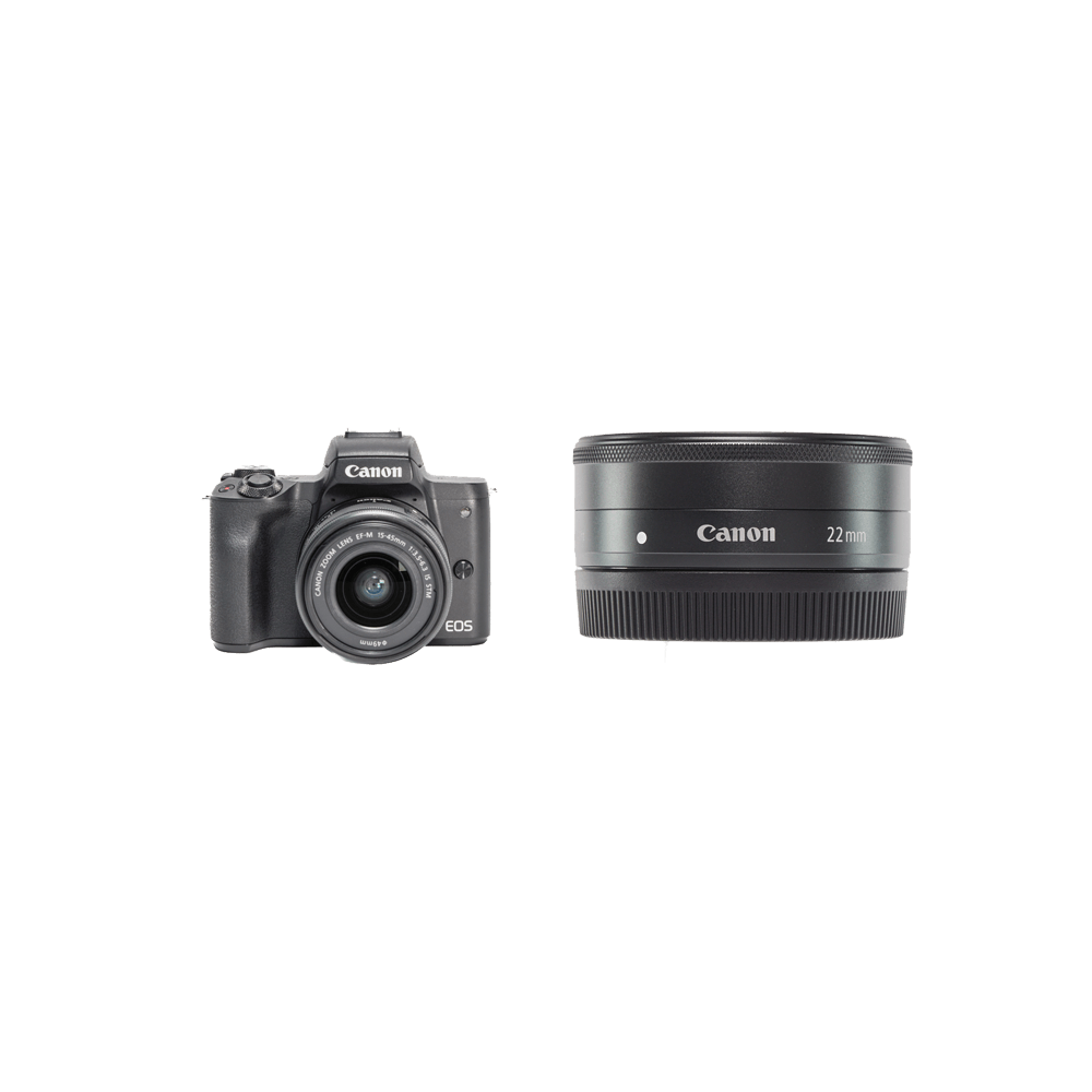 Canon 小型軽量カメラ＆Wレンズセット[ブラック] EOS Kiss M + 15-45mmズーム + 22mm薄型単焦点