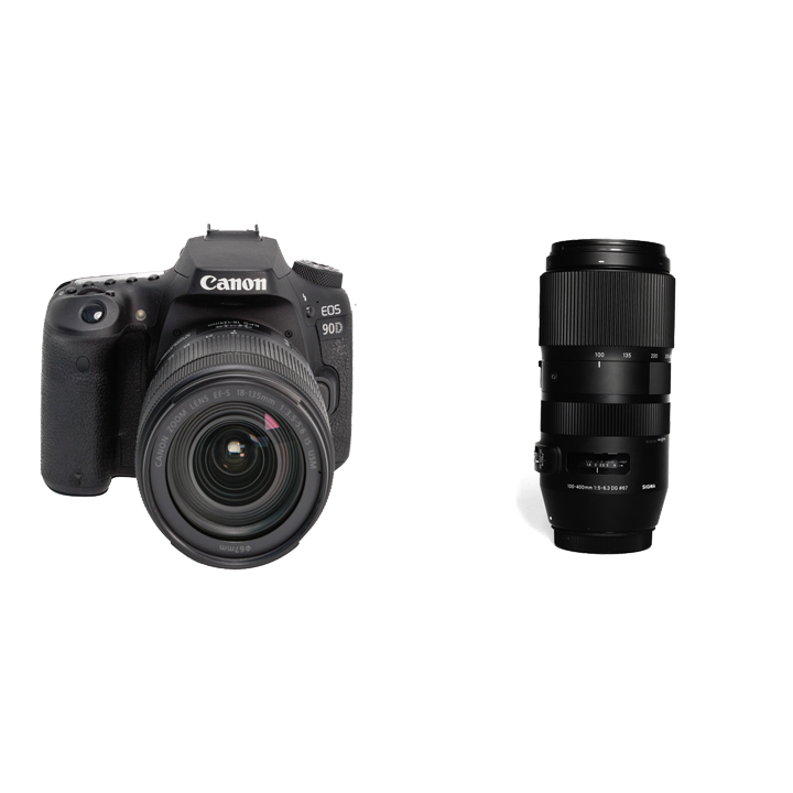 レンタル - Canon EOS 90D & 超望遠までカバーするダブルズームセット EOS 90D + EF-S18-135 + 100-400mm  F5-6.3 DG OS HSM | カメラと交換レンズのレンタルならGOOPASS（グーパス）【公式】
