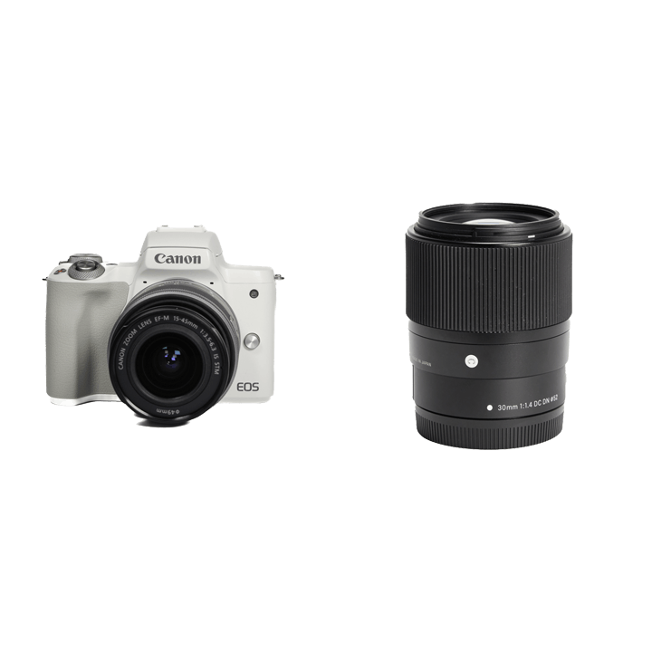Canon 小型軽量カメラ&明るい単焦点セット EOS Kiss M2 15-45mm レンズキット [ホワイト] + 30mm F1.4 DC DN